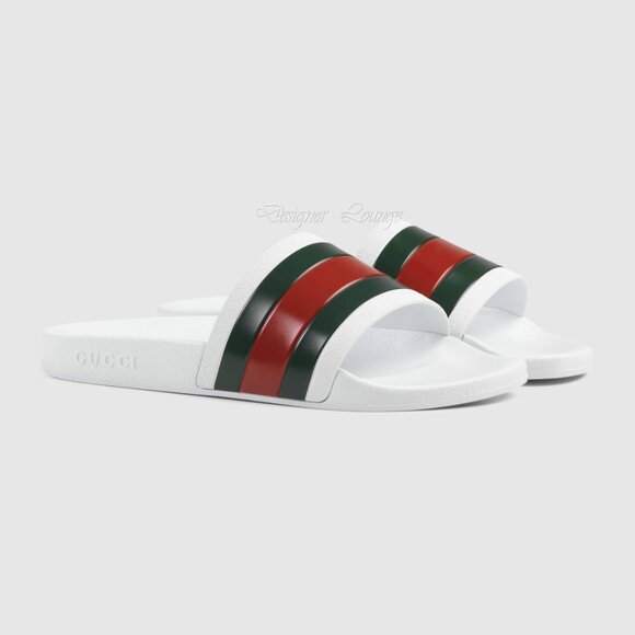 NEW GUCCI Men's WEB Pursuit Pool / Beach White Rubber Slides G 9 / US 9.5 - Picture 10 of 14